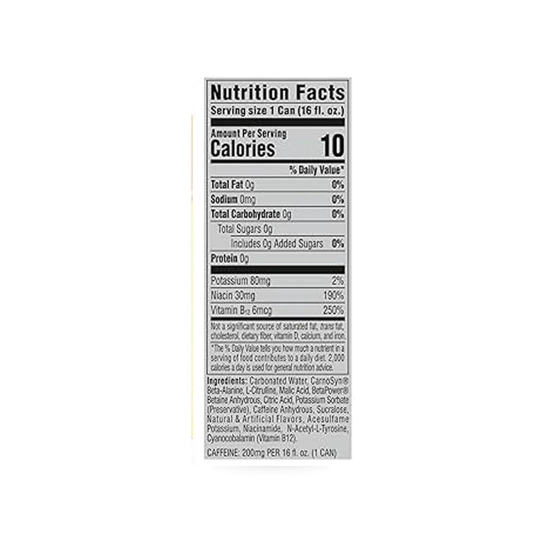 Nutrition label of C4 Orange Slice Zero-Sugar Energy Drink