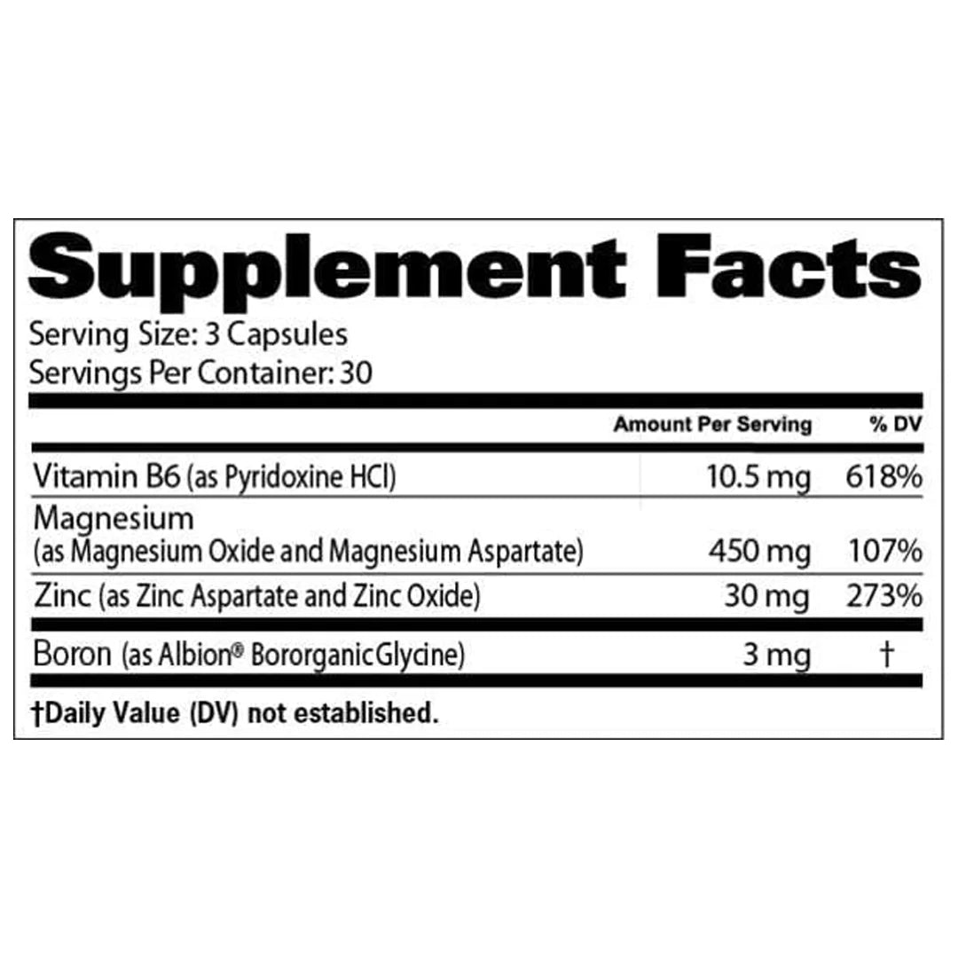 Supplement facts label with vitamins and minerals listed