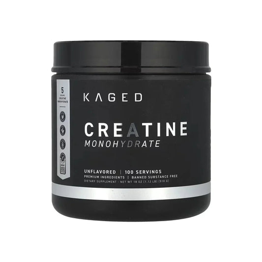 Kaged Creatine Monohydrate supplement container on a white background
