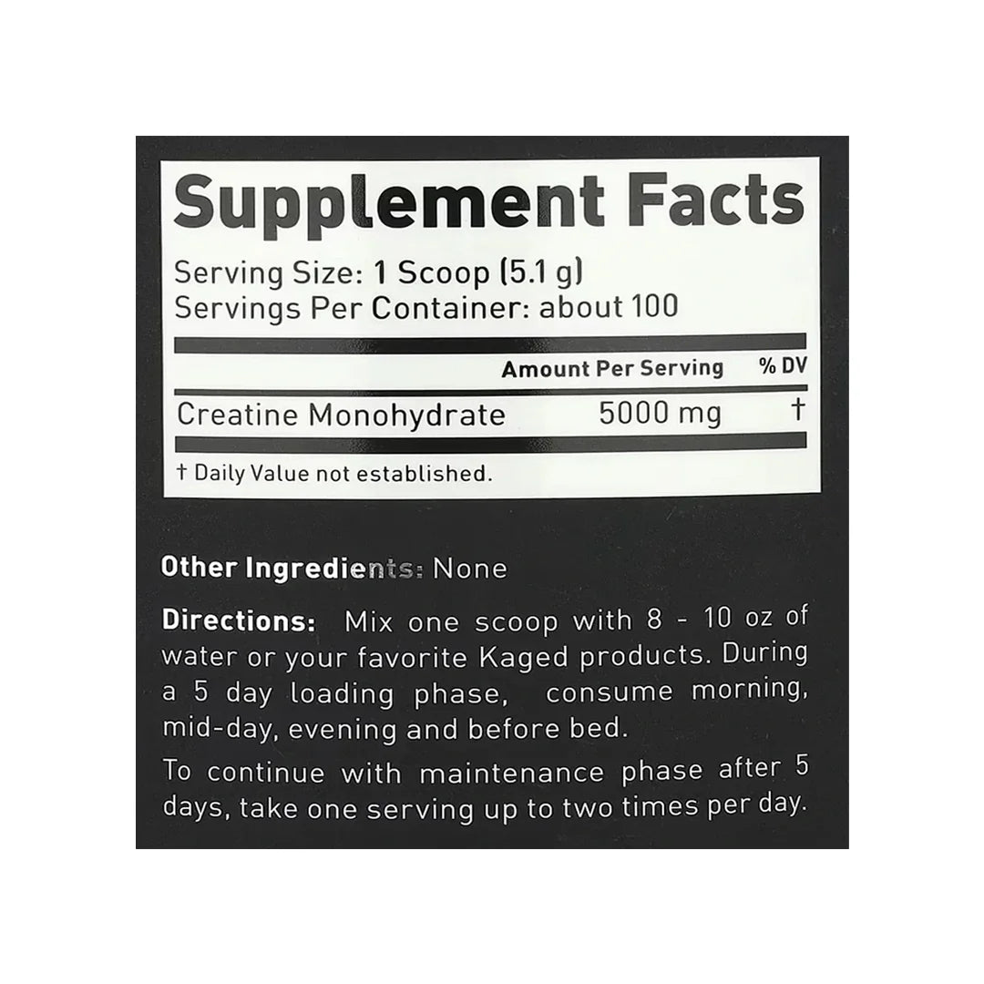 Supplement facts label for a product with creatine monohydrate on a white background