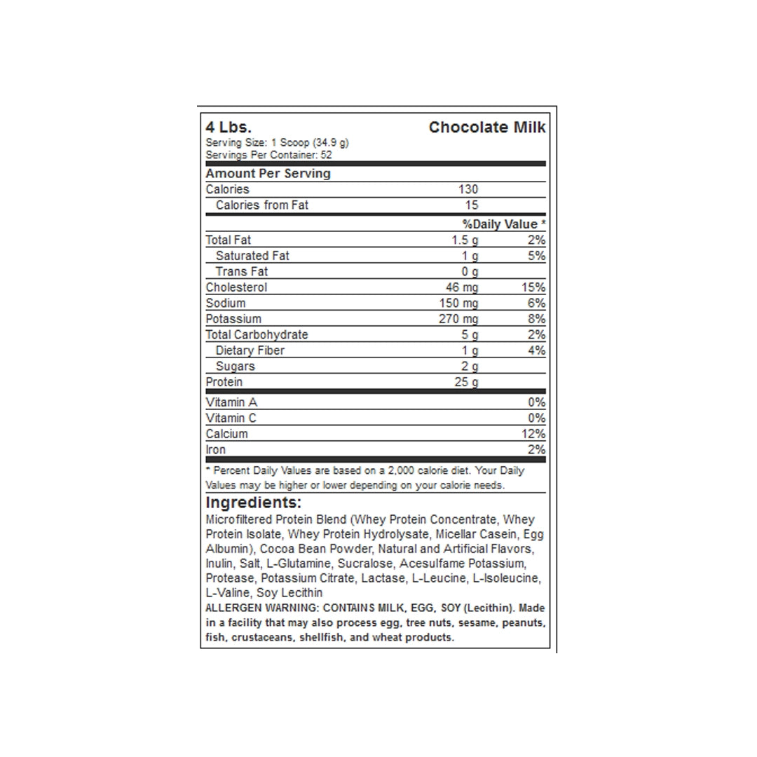 Supplement facts of MusclePharm Combat Protein Powder 4.1 Lb – nutrition profile and ingredients details available at Nutrojenix.com