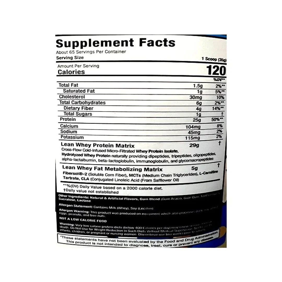Supplement label with detailed nutritional information on a white background