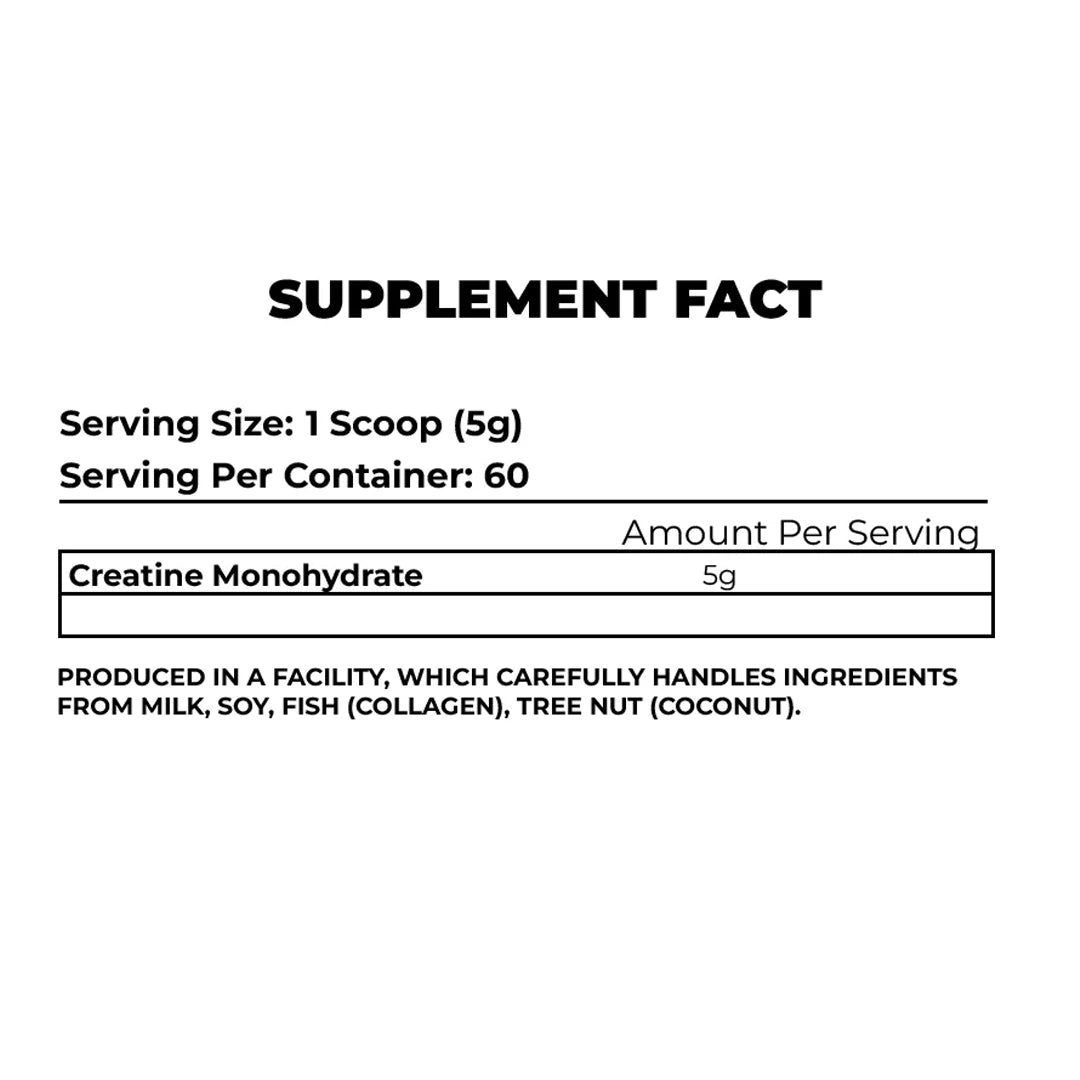 Supplement fact label with creatine monohydrate content on a white background