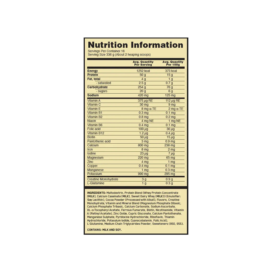 Nutrition information label on a white background