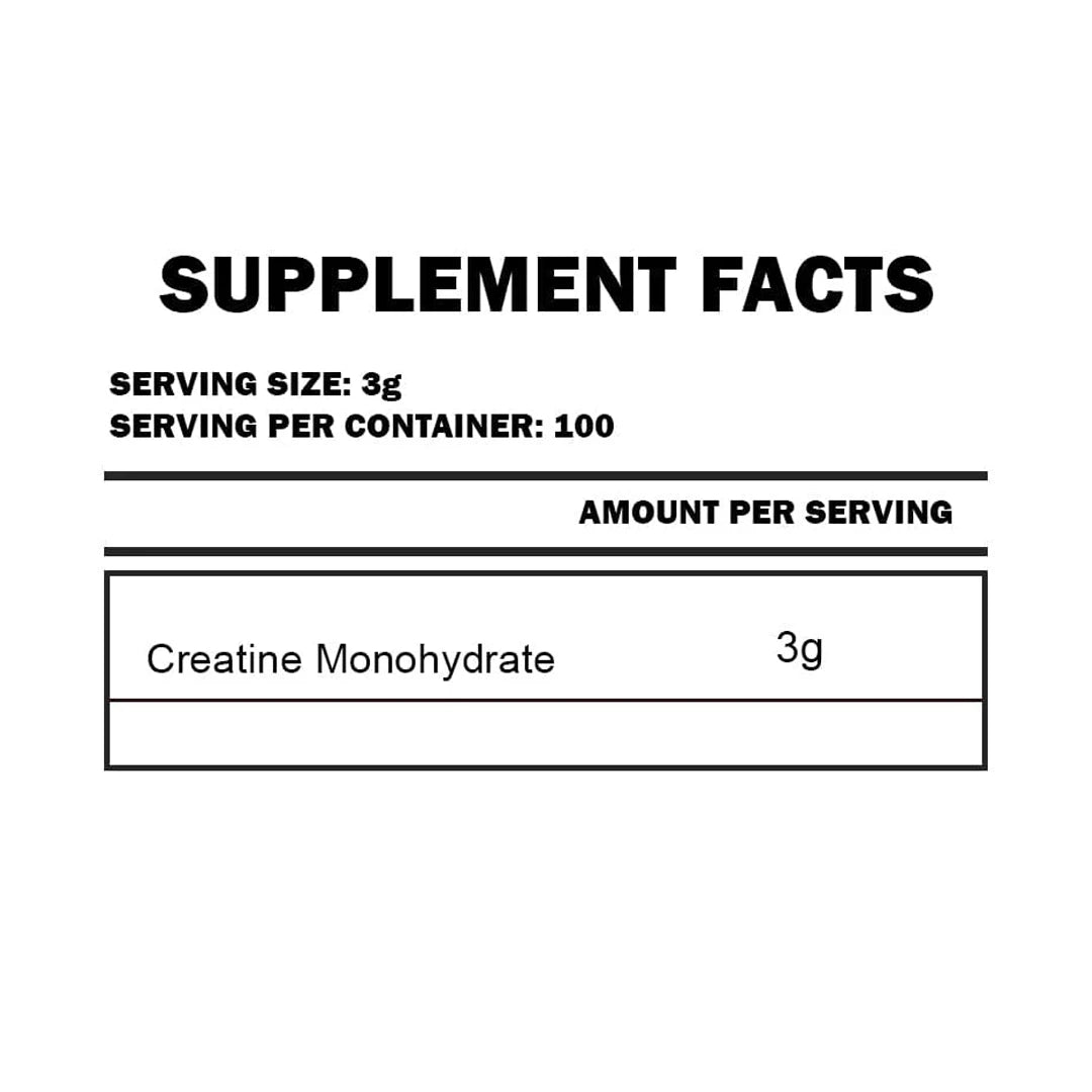 Supplement facts label for creatine monohydrate on a white background