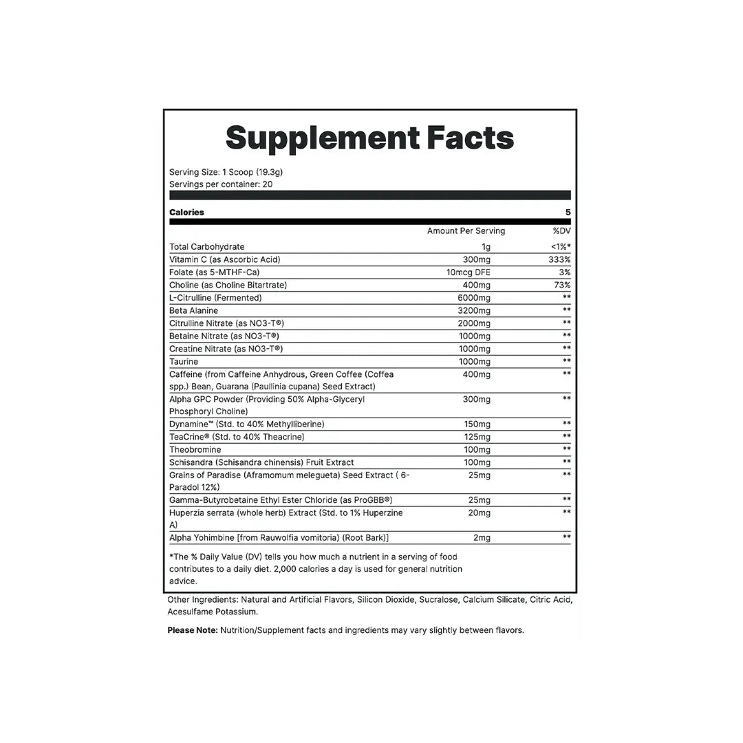 Redcon1 Total War Black Ops nutrition label