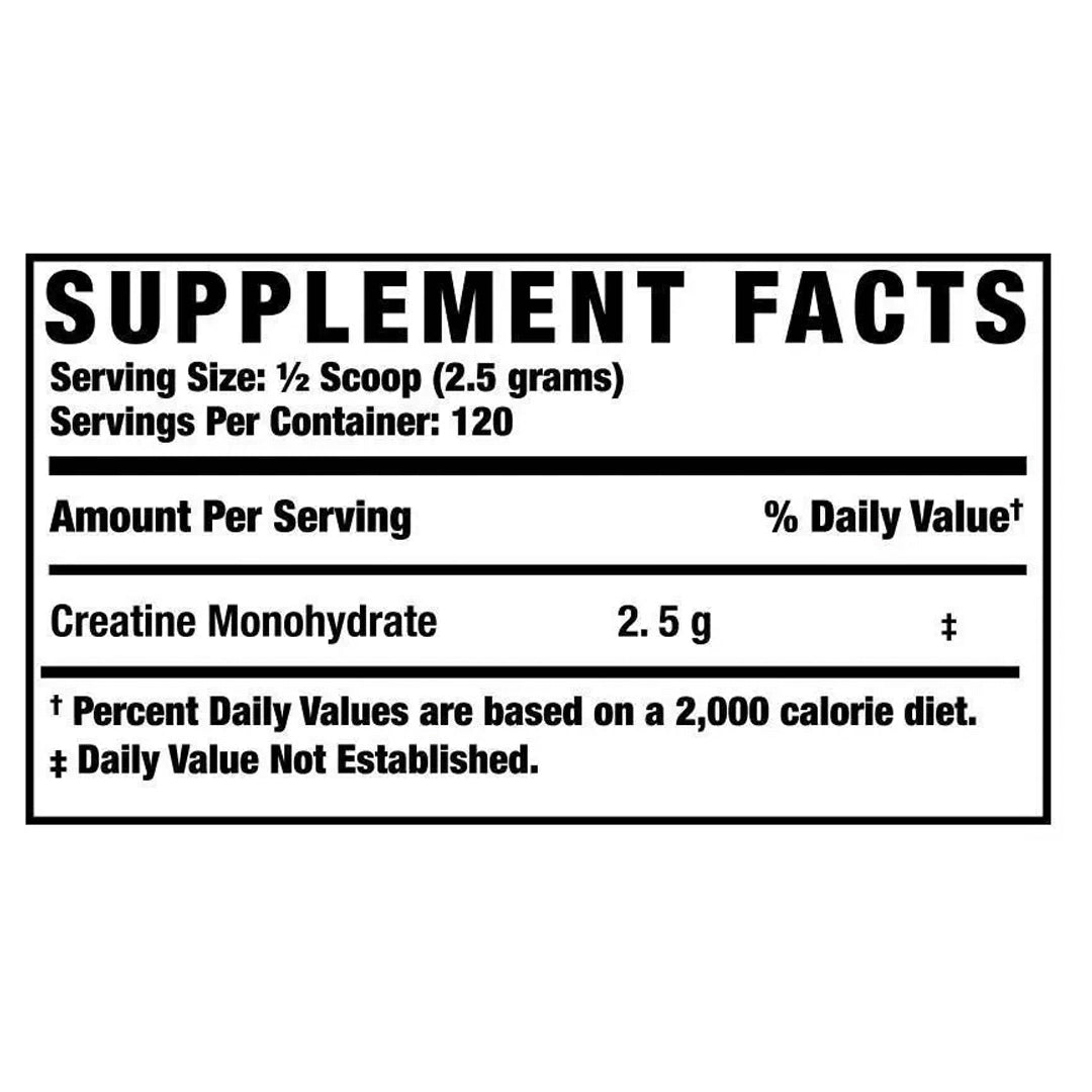 Supplement facts label for creatine monohydrate on a white background