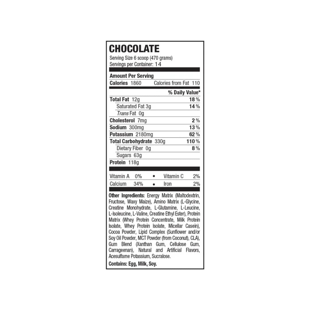 Russian Bear 10,000 Weight Gainer nutrition label