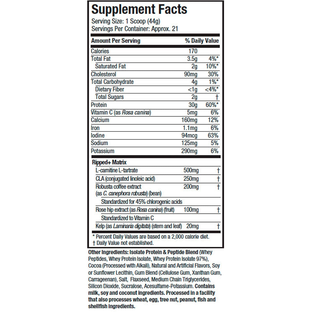 Ingredients and nutritional information of MuscleTech Nitro-Tech 10lbs whey protein powder