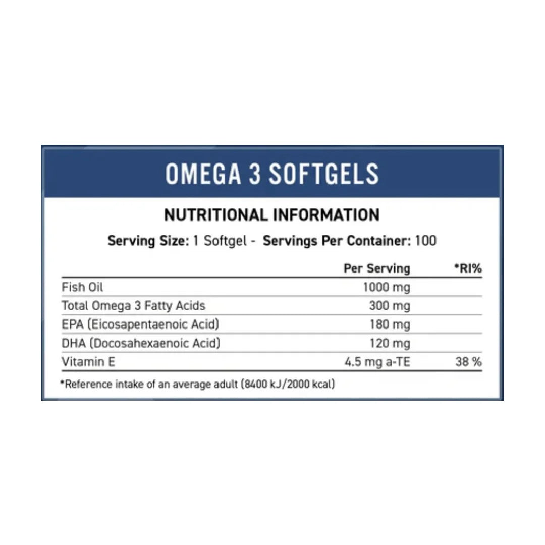 Applied Nutrition Omega-3 softgels ingredients and nutrition facts