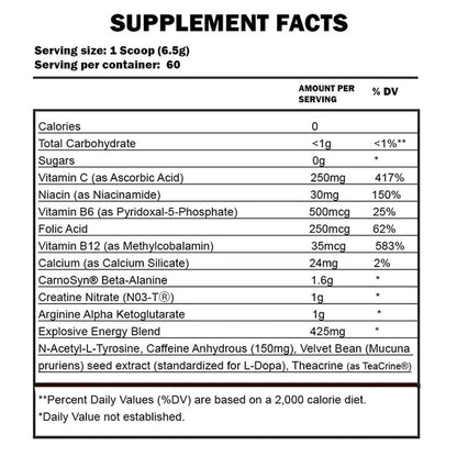 Supplement facts label with detailed nutritional information on a white background