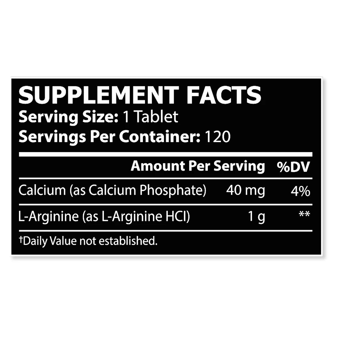 Supplement facts label with black background and white text