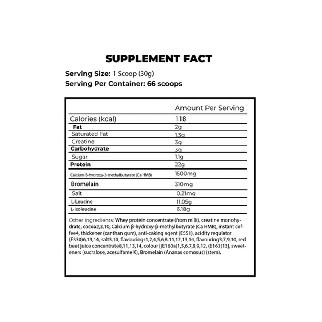 Supplement fact label with nutritional information on a white background