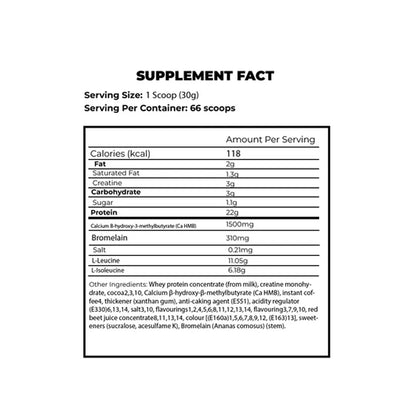Supplement fact label with nutritional information on a white background