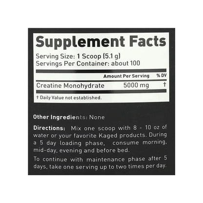 Supplement facts label for a product with creatine monohydrate on a white background