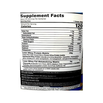 Supplement label with detailed nutritional information on a white background