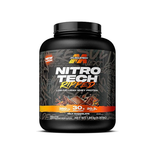 MuscleTech Nitro Tech Ripped protein powder container on a white background