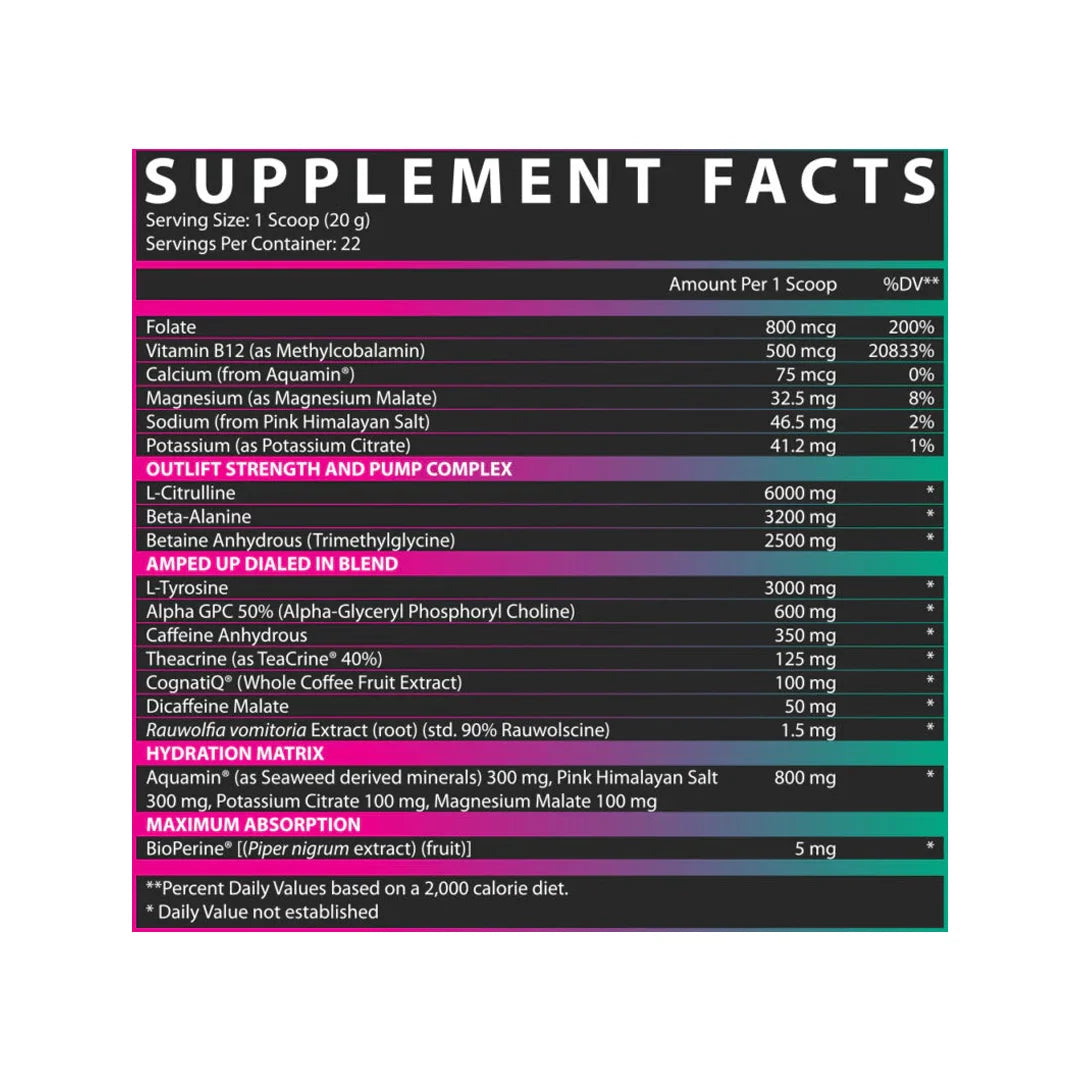 Nutrex Outlift Amped supplement facts label