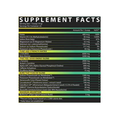 Nutrex Outlift Burn supplement facts label