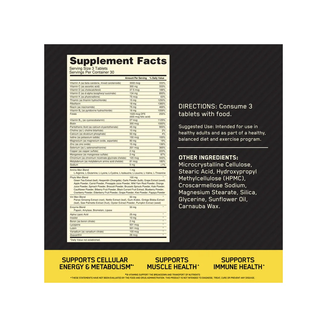 ON Opti-Men multivitamin ingredients and nutrition facts