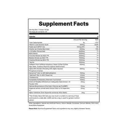 Redcon1 Total War Black Ops nutrition label