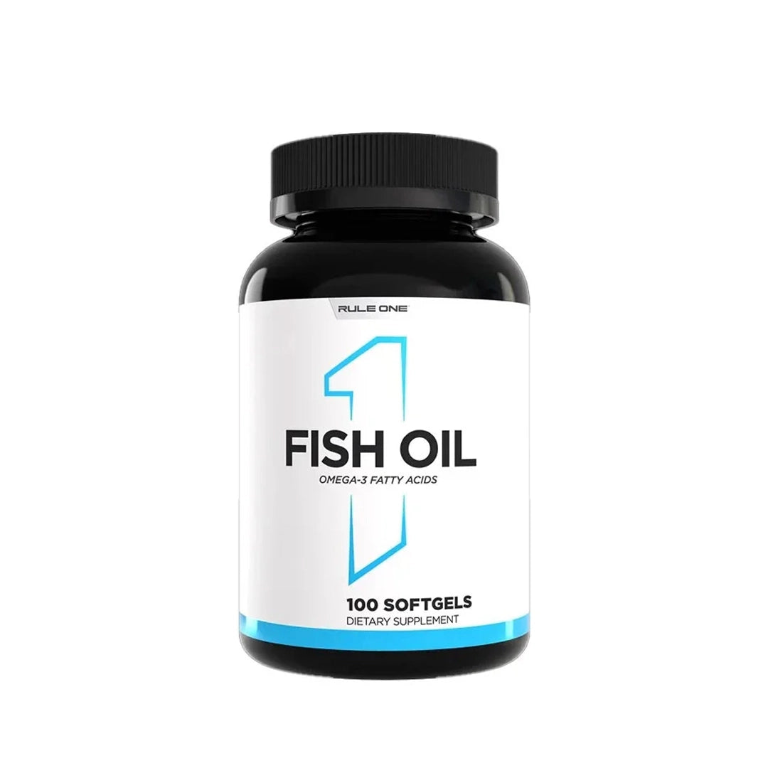 Bottle of Fish Oil dietary supplement on a white background