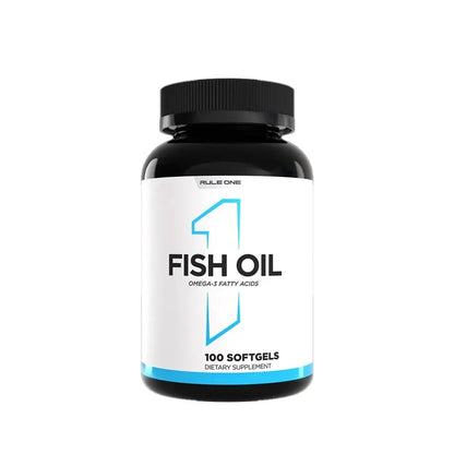 Bottle of Fish Oil dietary supplement on a white background