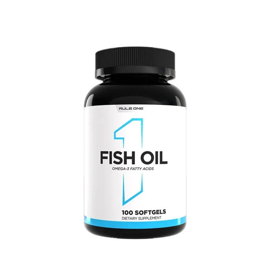 Bottle of Fish Oil dietary supplement on a white background