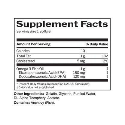 Supplement facts label for a product with omega-3 fish oil content.