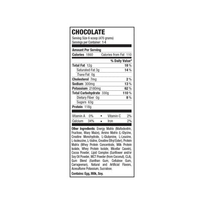 Russian Bear 10,000 Weight Gainer nutrition label
