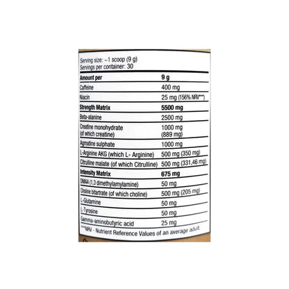 Nutritional label with detailed ingredient list on a white background