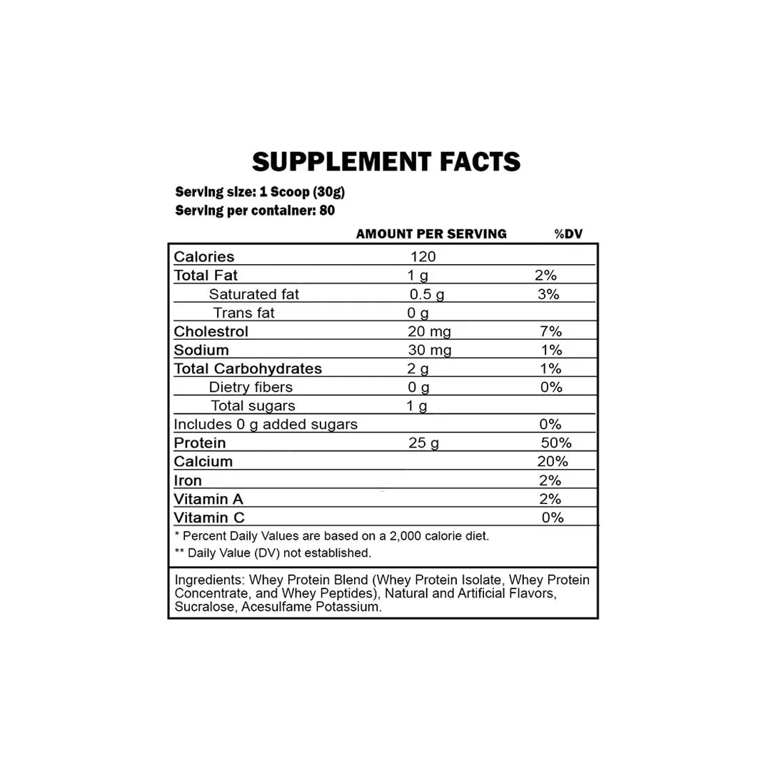 Supplement facts label for a protein product on a white background