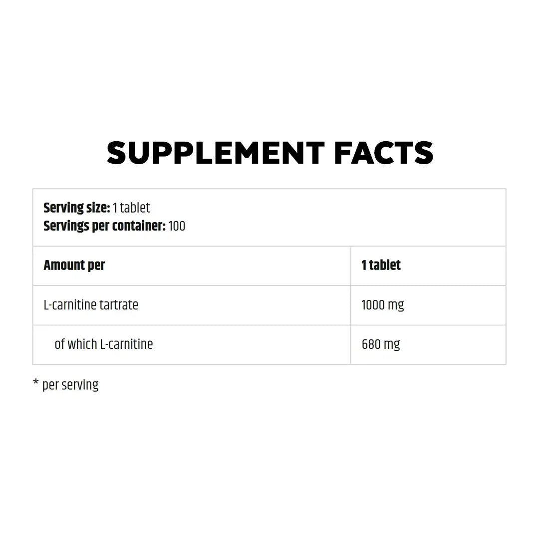 Kevin Levrone Gold L-Carnitine 100 Tablets supplement facts label with L-Carnitine fat burner details