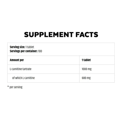 Kevin Levrone Gold L-Carnitine 100 Tablets supplement facts label with L-Carnitine fat burner details