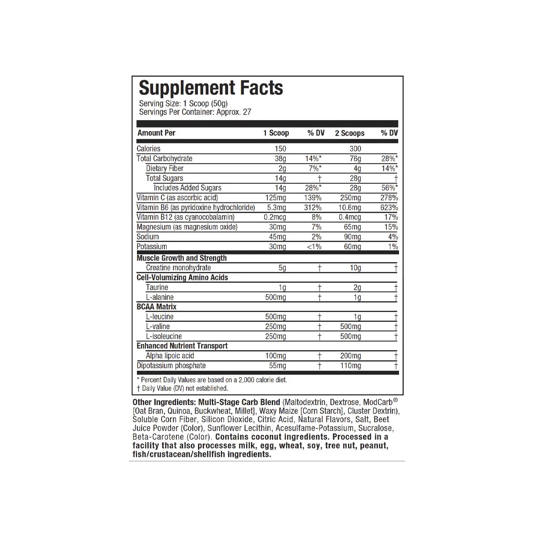 Muscletech Cell Tech Creatine 3 lbs supplement facts label with creatine and amino acid formula