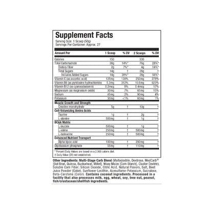 Muscletech Cell Tech Creatine 3 lbs supplement facts label with creatine and amino acid formula