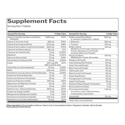Nutrition facts of Rule 1 Men’s Multi 180 Tablets
